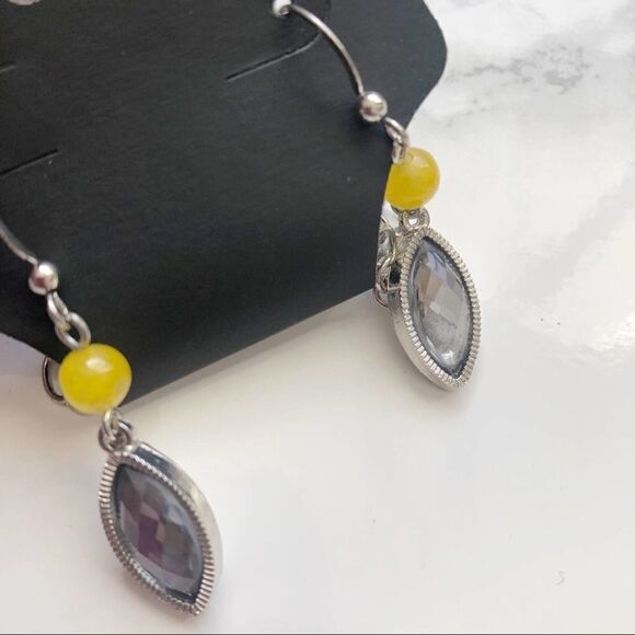 2/$30 Long Yellow Gray Tassel Necklace with dangle drop Earring Set - Picture 3 of 3